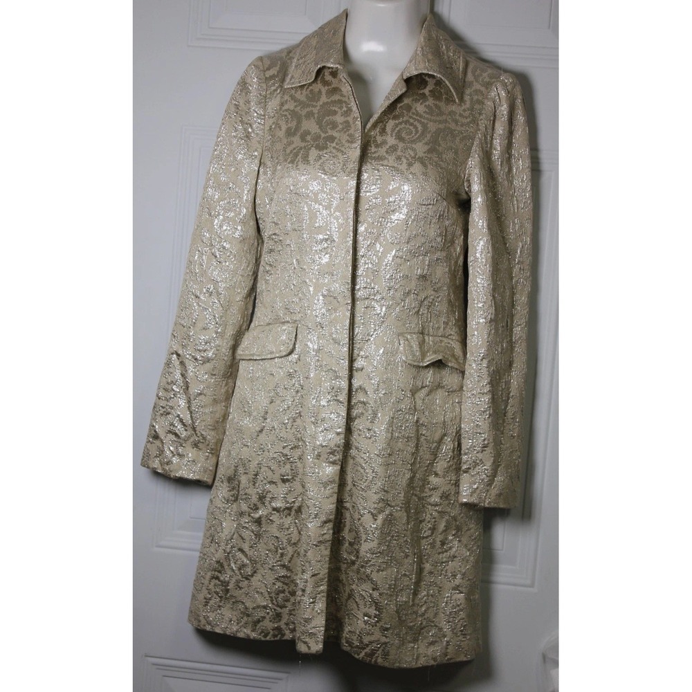 Marciano Quiet Luxury Metallic Brocade Damask Coat Jacket Hollywood Glam SZ S/P